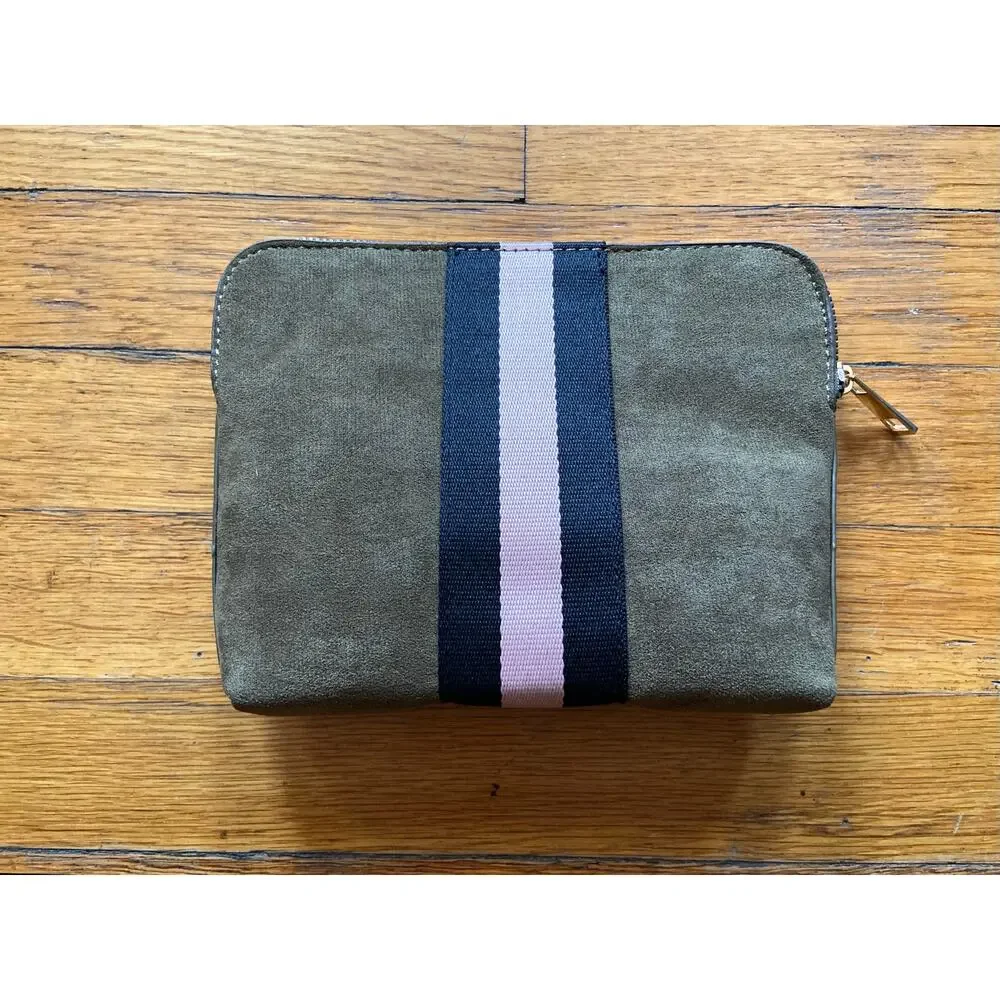 Retro Green Faux Suede Striped Zip Pouch/Clutch (NWOT)